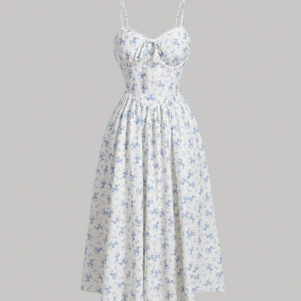 SHEIN Ditsy Floral Print Tie Front Cami Corset Structure Dress